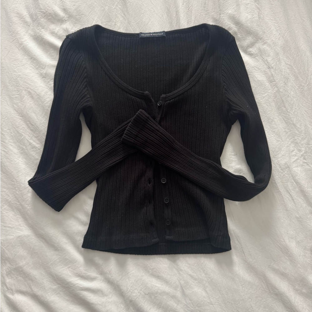 Brandy Melville Black Ribbed Zelle Top
